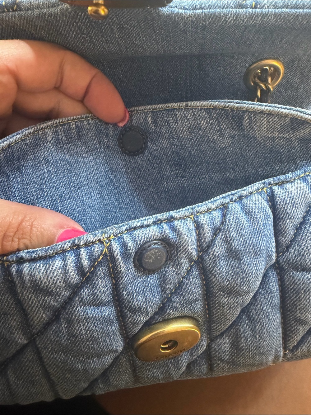 Coach 20 Tabby Quilted Denim Shoulder Bag with blue and gold Hardware - Picture 10 of 14